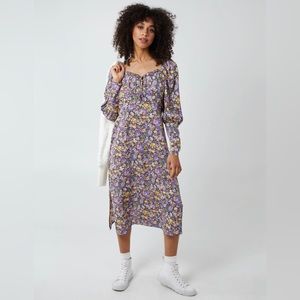 Be Fore Dawn Curve Purple Yellow Bridget Corset Front Long Sleeved Midi Dress